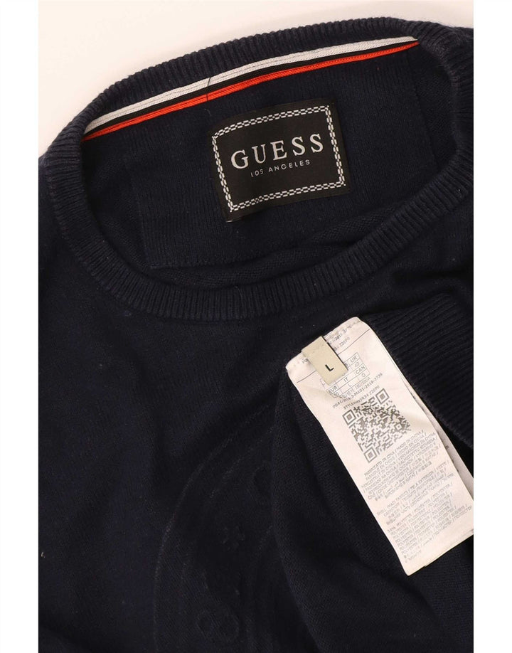Guess Maglione da uomo con scollo a barchetta con grafica UK 40 Blu navy medio