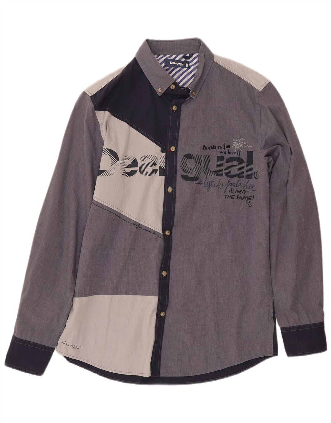DESIGUAL Camicia grafica da uomo in cotone color block medio blu navy