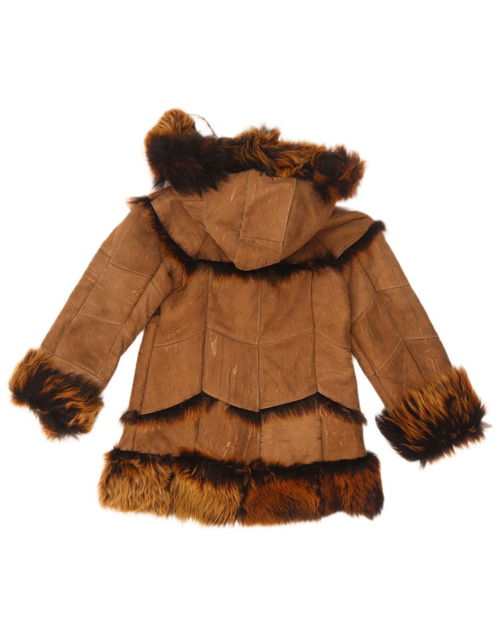 Giubbotto vintage in shearling con cappuccio per bambina 7-8 anni Marrone