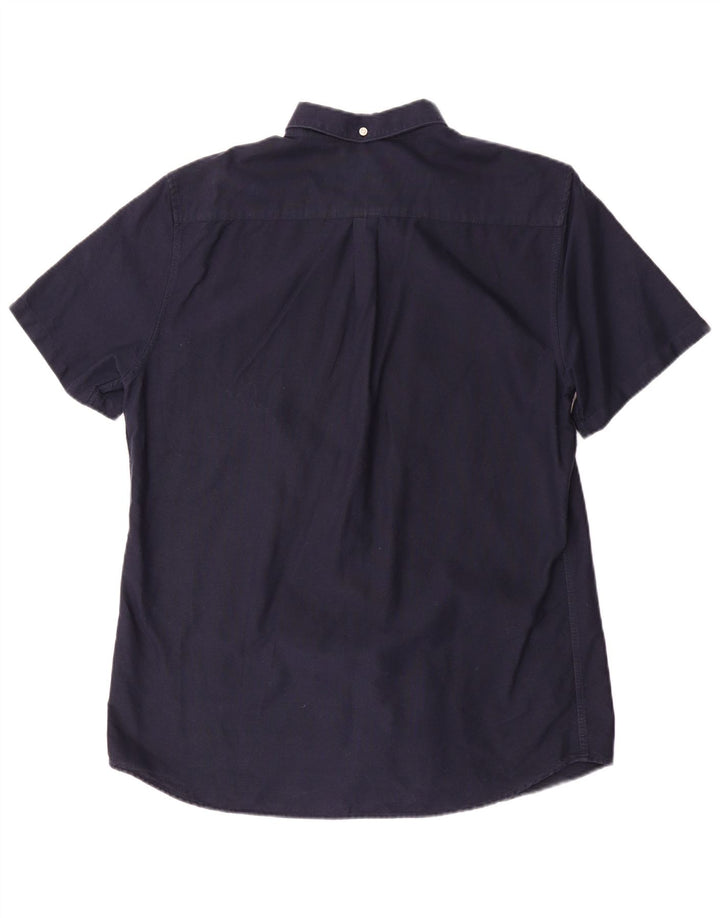 Barbour Uomo Camicia a maniche corte su misura in cotone medio blu navy