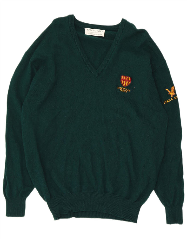 Lyle & Scott Maglione da uomo con scollo a V in lana vergine verde medio