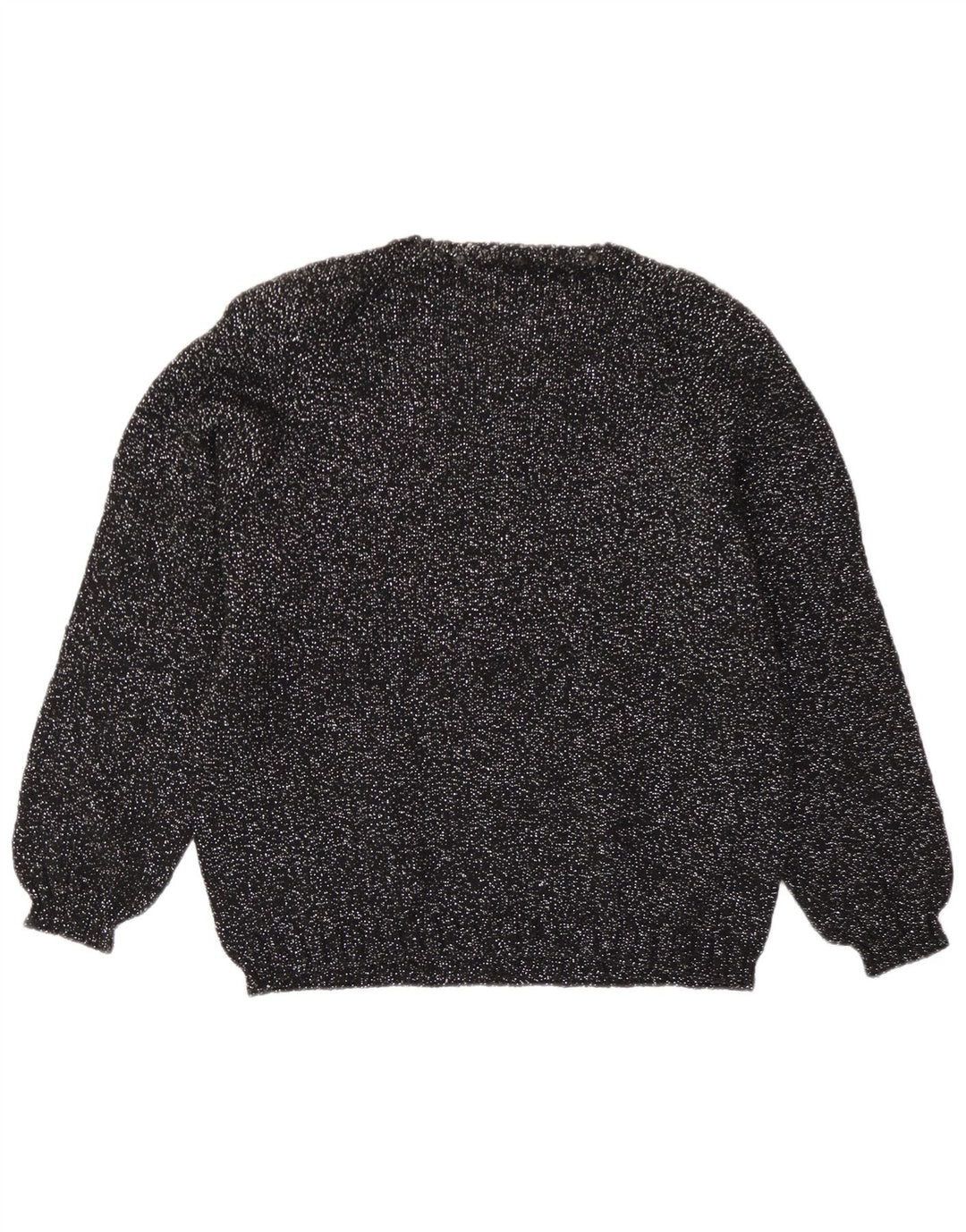 Maglione maglione girocollo da donna vintage UK 14 medio nero screziato