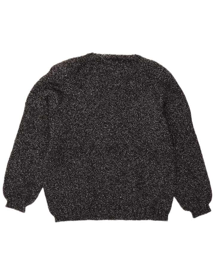 Maglione maglione girocollo da donna vintage UK 14 medio nero screziato