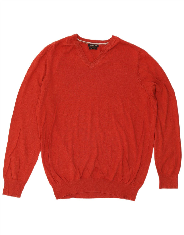 Maglione maglione da uomo con scollo a V Massimo Dutti 2XL cotone rosso