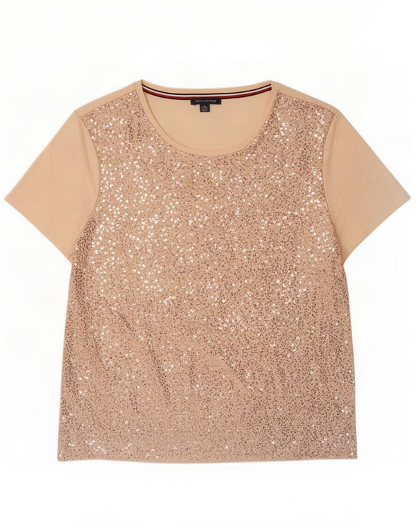 T-shirt con paillettes da donna Tommy Hilfiger Top UK 18 XL cotone rosa