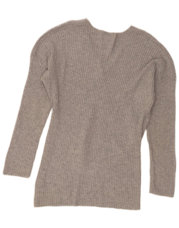 Topshop Womens V-Neck Jumper Sweater UK 12 Medium Grey Acrylic