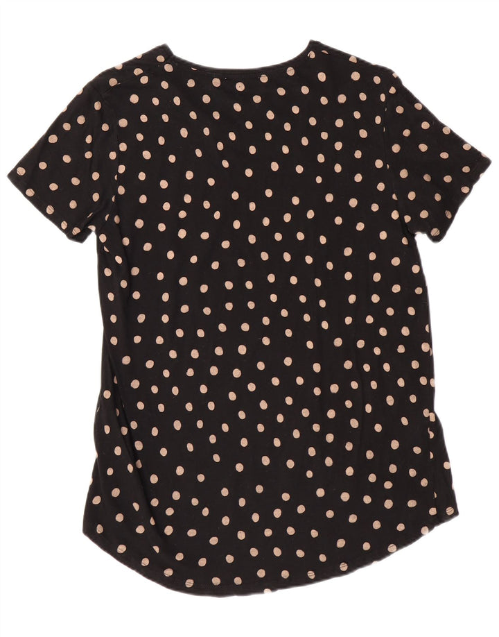ZARA T-shirt da Donna Top UK 10 Piccolo Nero a Pois in Cotone