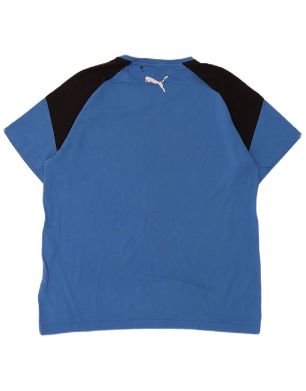 T-shirt grafica da uomo Puma Top in cotone color block blu medio