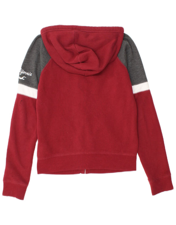 Hollister Womens Graphic Zip Hoodie Sweater UK 6 XS Red Colourblock Cotton