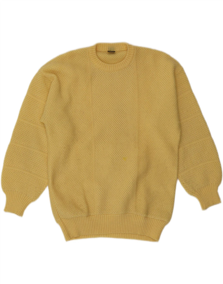 Maglione girocollo da uomo vintage grande in acrilico giallo