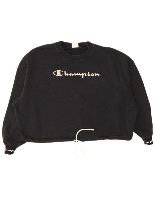 Champion Womens Graphic Oversized Sweatshirt Jumper UK 10 Small Black