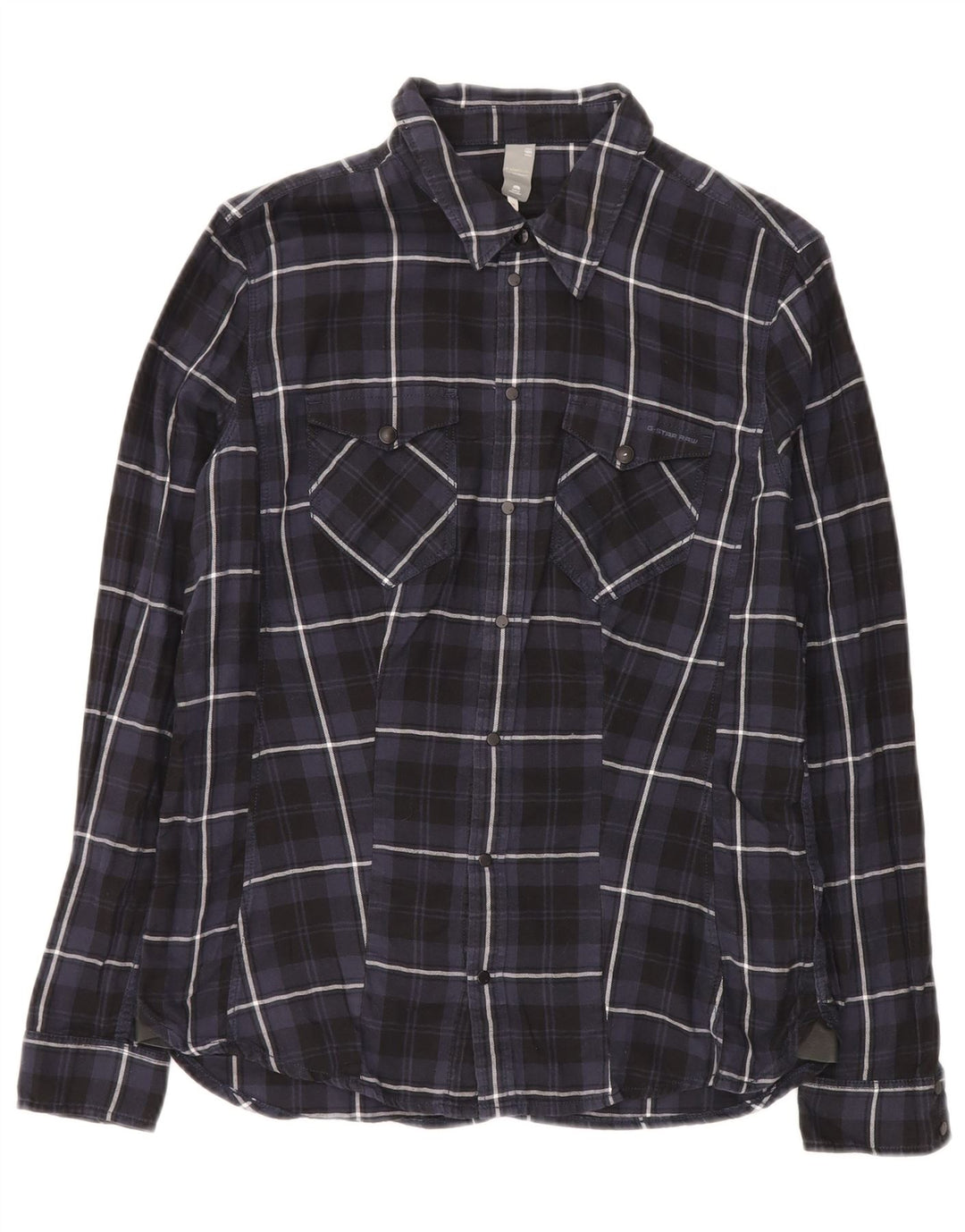 Camicia da uomo in flanella a quadri G-STAR, cotone a quadri blu navy medio