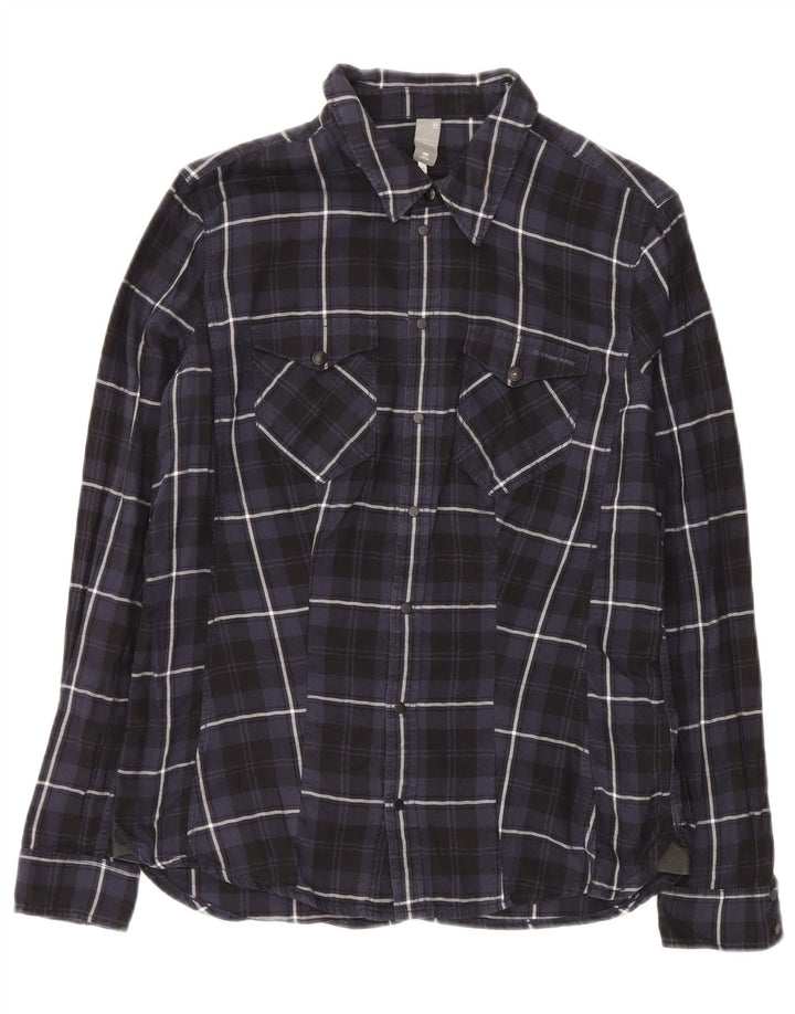 Camicia da uomo in flanella a quadri G-STAR, cotone a quadri blu navy medio