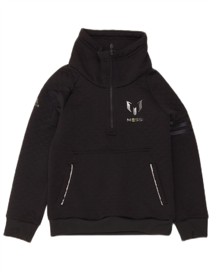 ADIDAS Boys MESSI Zip Neck Sweatshirt Jumper 7-8 Years Navy Blue Polyester