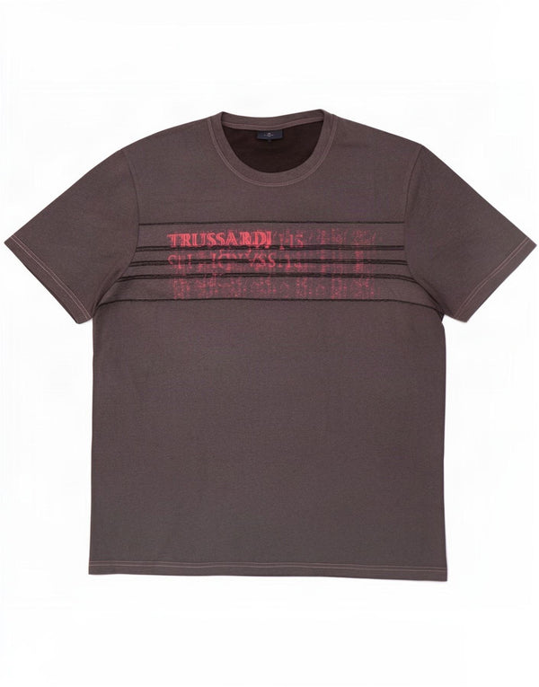 Trussardi Jeans T-shirt grafica da uomo Top XL in cotone grigio