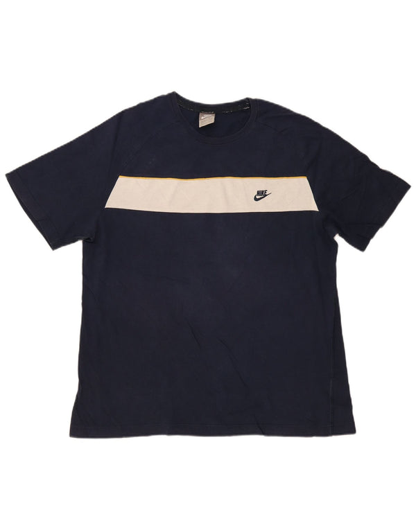 T-shirt da uomo Nike Top UK 42/44 Large blu navy in cotone color block