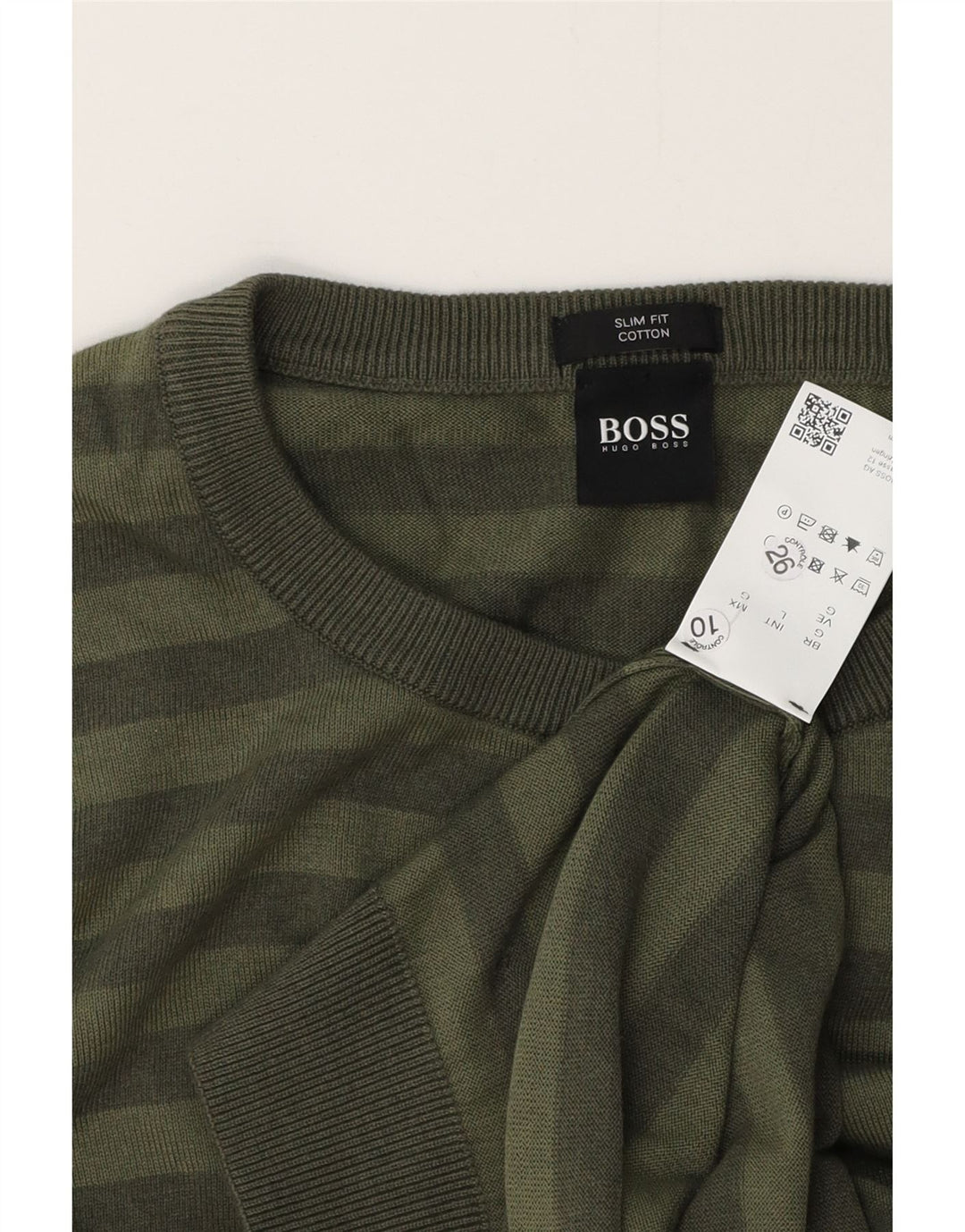 Maglione maglione girocollo da uomo slim fit HUGO BOSS a righe verdi grandi