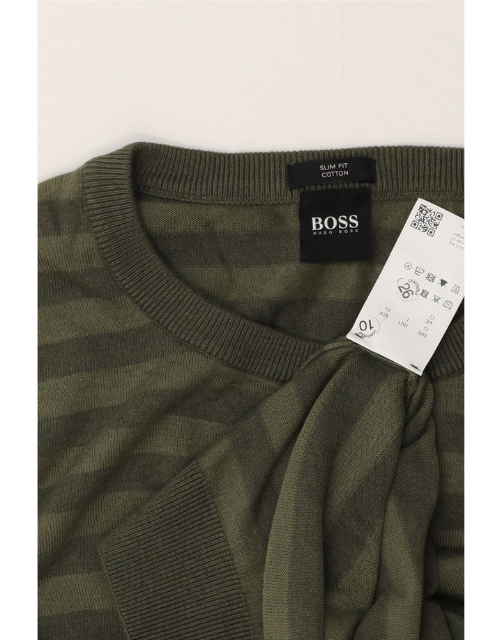 Maglione maglione girocollo da uomo slim fit HUGO BOSS a righe verdi grandi
