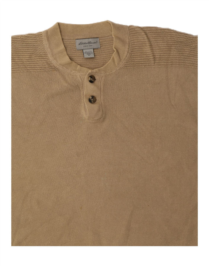 EDDIE BAUER Mens Button Neck Jumper Sweater XL Beige Cotton Vintage Eddie Bauer and Second-Hand Eddie Bauer from Messina Hembry 
