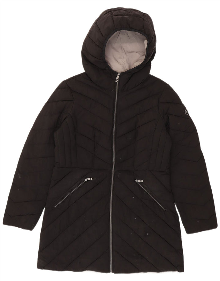 Cappotto imbottito con cappuccio da donna Michael Kors UK 14 poliestere nero medio
