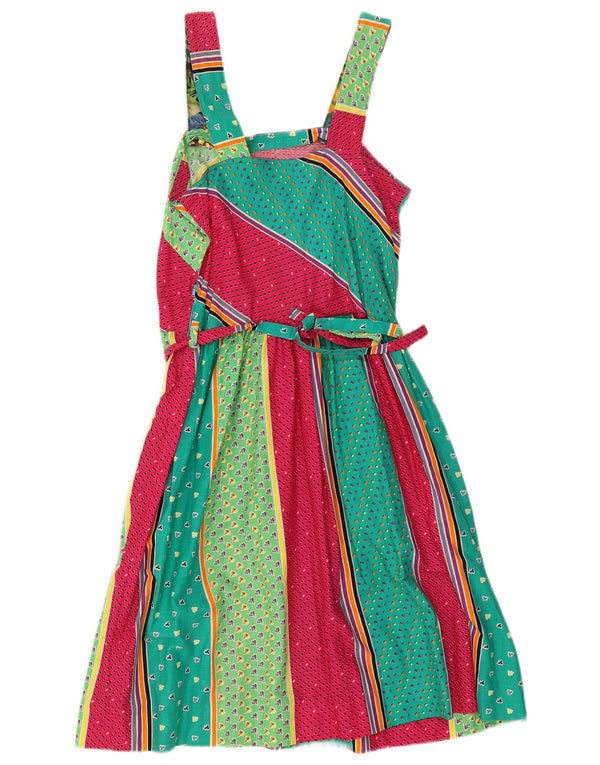 Abito a trapezio senza maniche vintage da donna UK 10 Piccolo patchwork multicolore