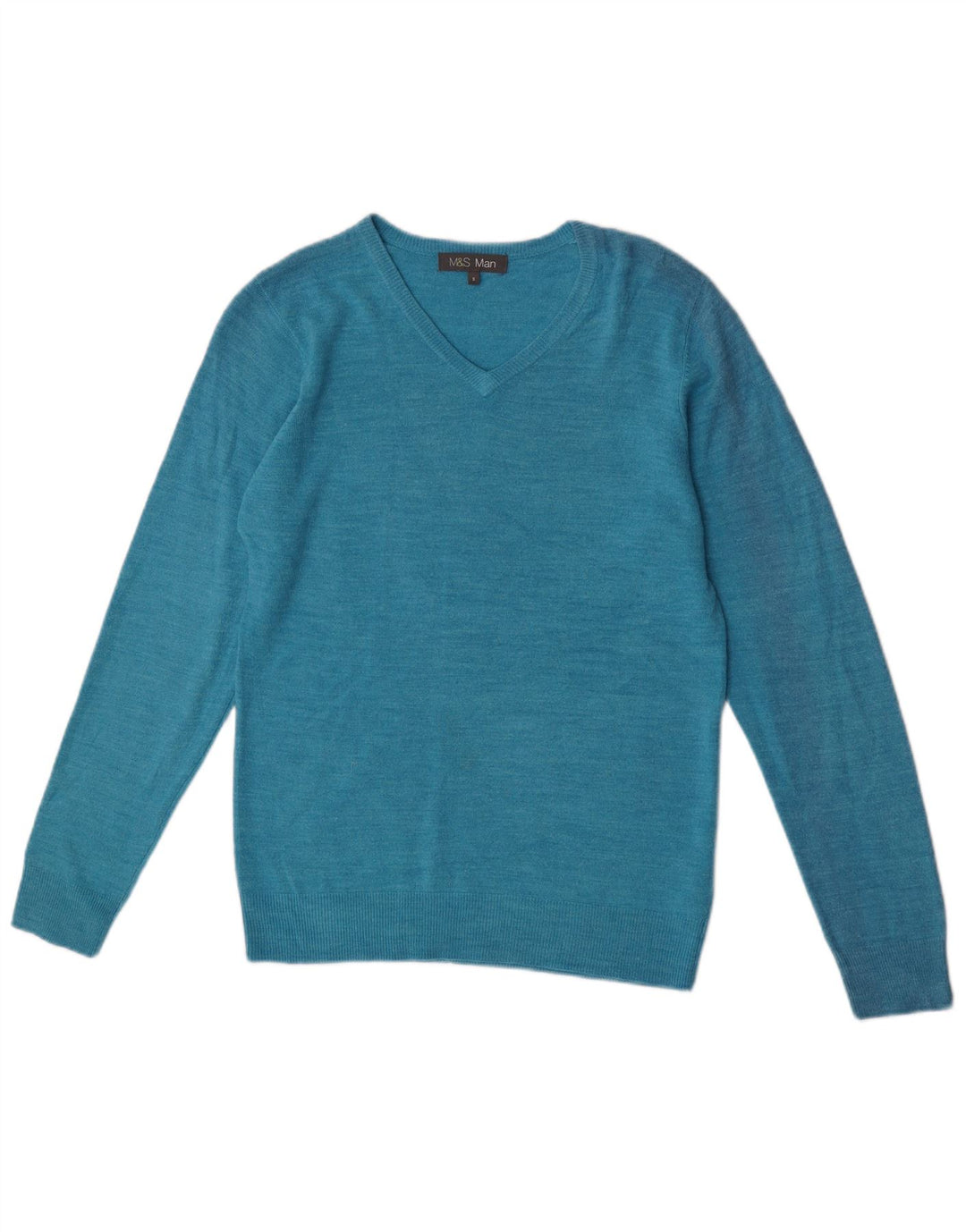 Maglione da uomo Marks & Spencer con scollo a V piccolo turchese chiazzato
