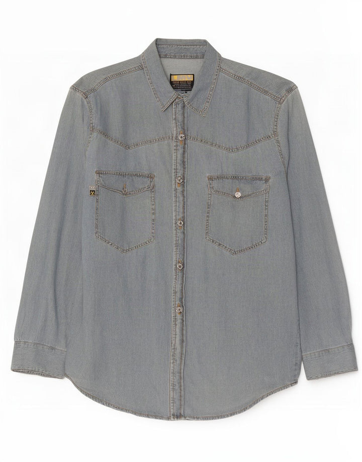 Camicia di jeans vintage da uomo grande blu