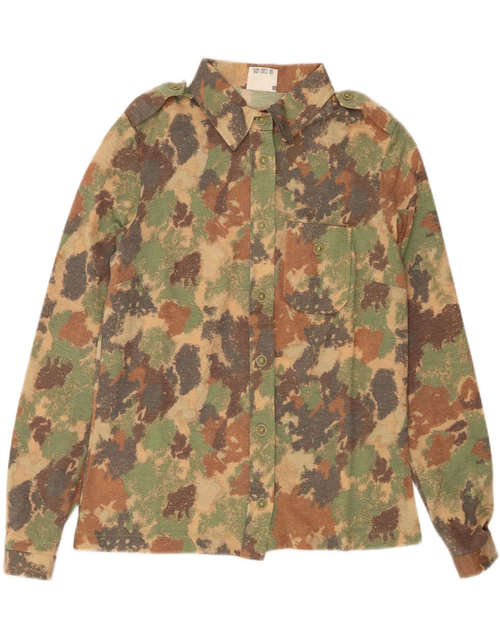 PLEASE Womens Military Shirt UK 14 Medium Green Camouflage Vintage Please and Second-Hand Please from Messina Hembry 