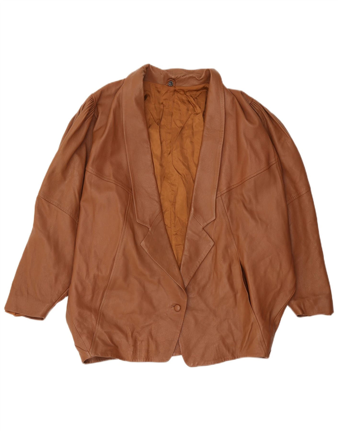 Giacca blazer in pelle da donna vintage a 1 bottone UK 16 grande marrone