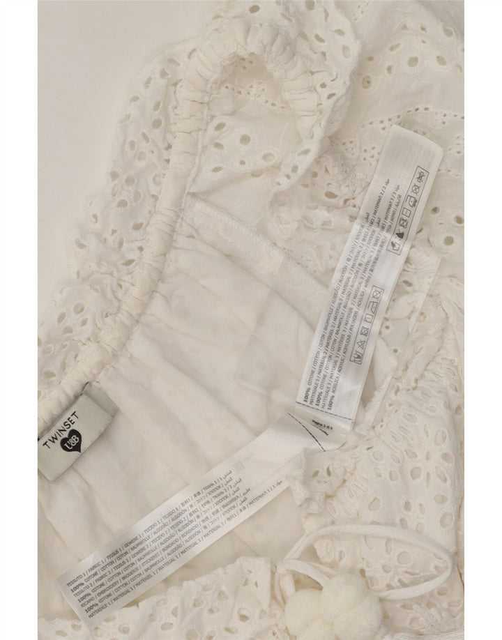 TWINSET Womens Off Shoulder Top UK 10 Small White Cotton Vintage Twinset and Second-Hand Twinset from Messina Hembry 