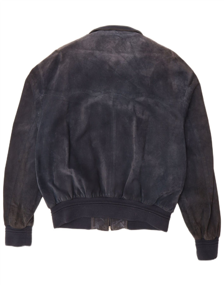 Giubbotto bomber vintage in pelle scamosciata da uomo UK 42 XL blu navy