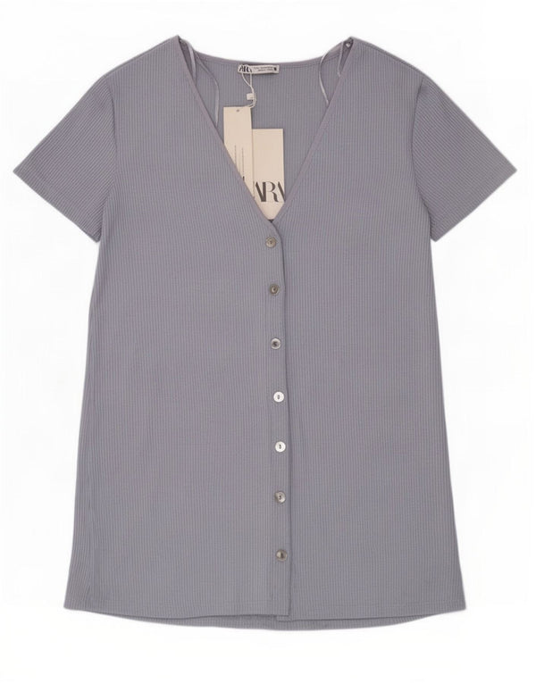 Top tunica a maniche corte da donna Zara UK 8 Small blu viscosa