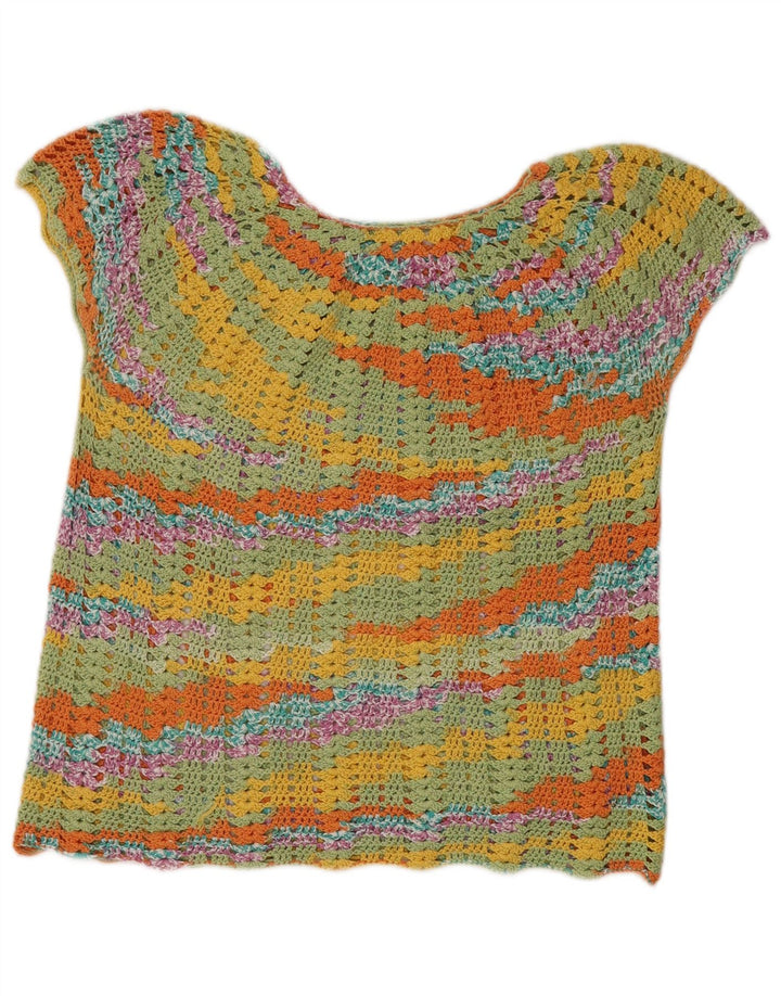 Maglione maglione vintage da donna con scollo a barca UK 14 medio multicolore