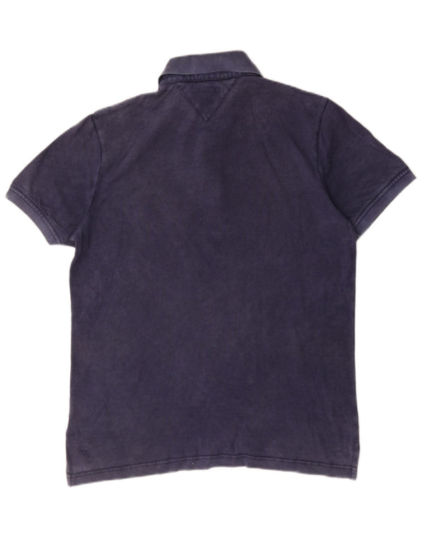 Polo da uomo slim fit tinta in capo Tommy Hilfiger grande in cotone blu navy