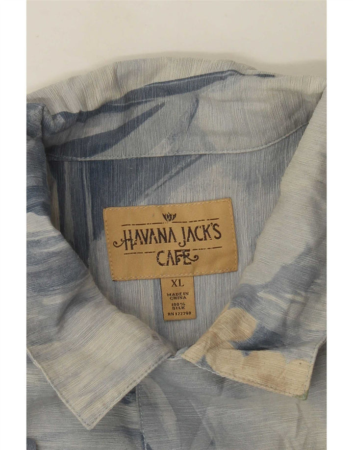 Camicia vintage da uomo a maniche corte XL in seta floreale blu
