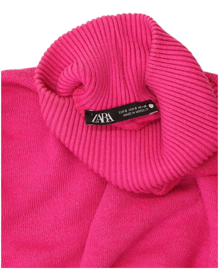 Zara Donna Maglione Corto Oversize con Collo Dolcevita UK 10 Piccolo Rosa
