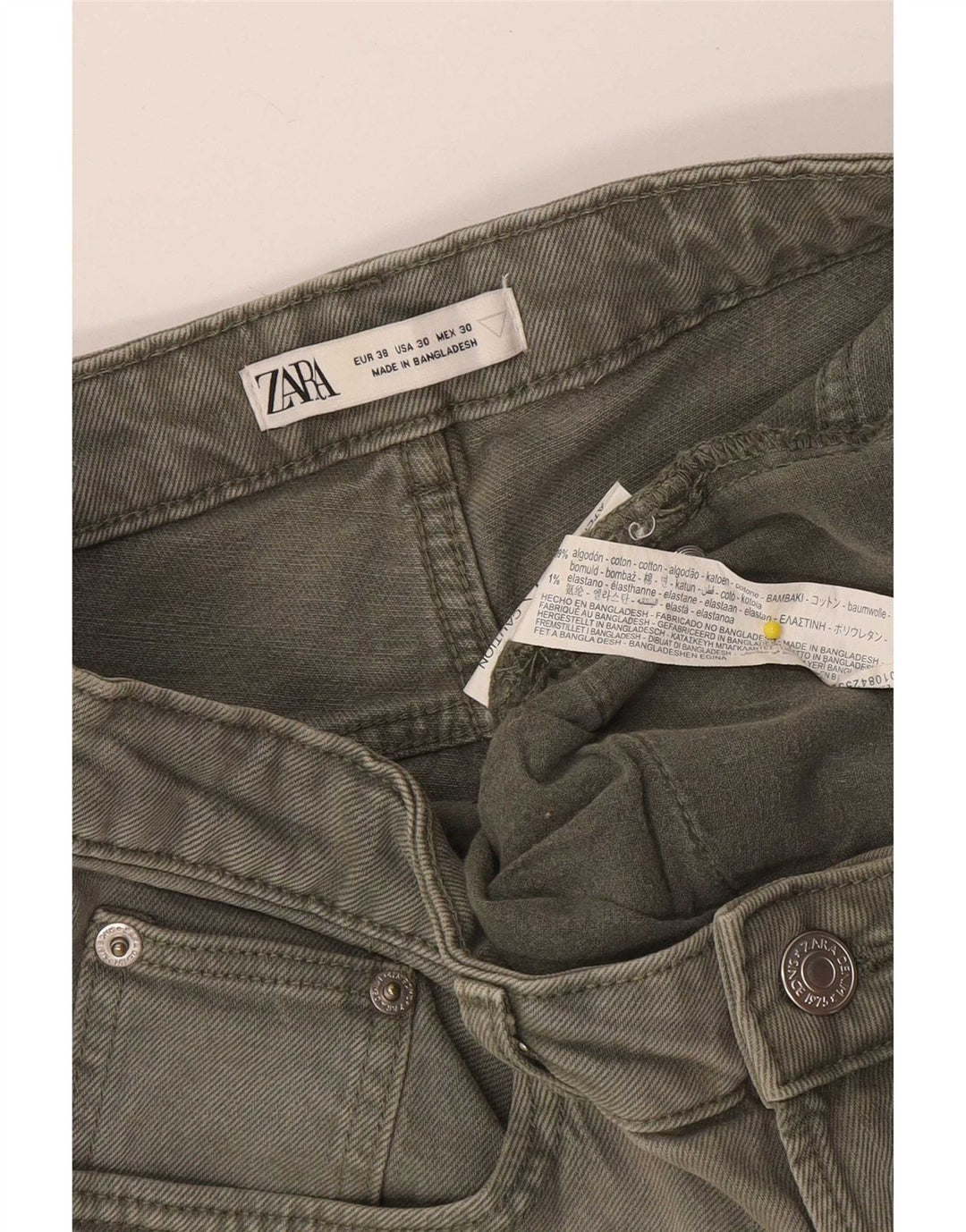 Pantaloncini di jeans da uomo Zara EU 38 piccoli W30 cotone kaki