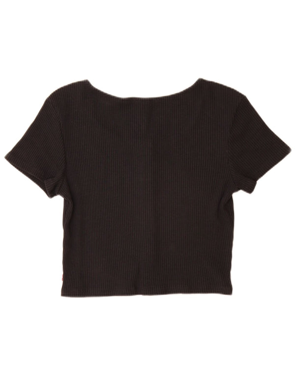 Levi's Donna Crop Manica Corta Camicia Camicetta UK 14 Grande Nero