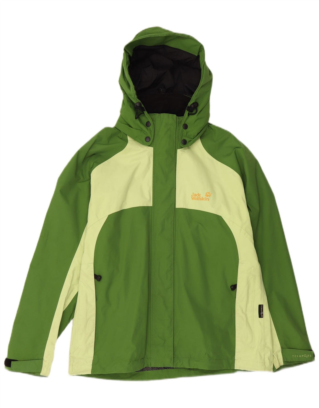 JACK WOLFSKIN Giacca antipioggia da donna con cappuccio UK 12 Verde medio Colorblock