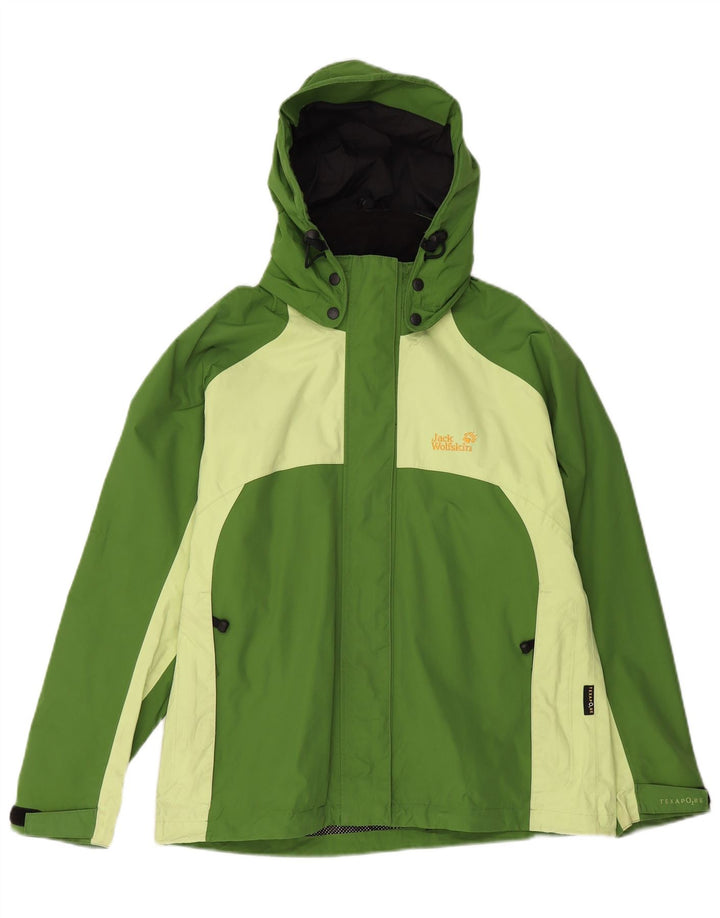 JACK WOLFSKIN Giacca antipioggia da donna con cappuccio UK 12 Verde medio Colorblock