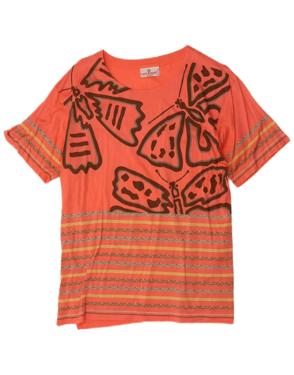 Laura Biagiotti T-shirt grafica da donna Top UK 14 Large Pink Striped