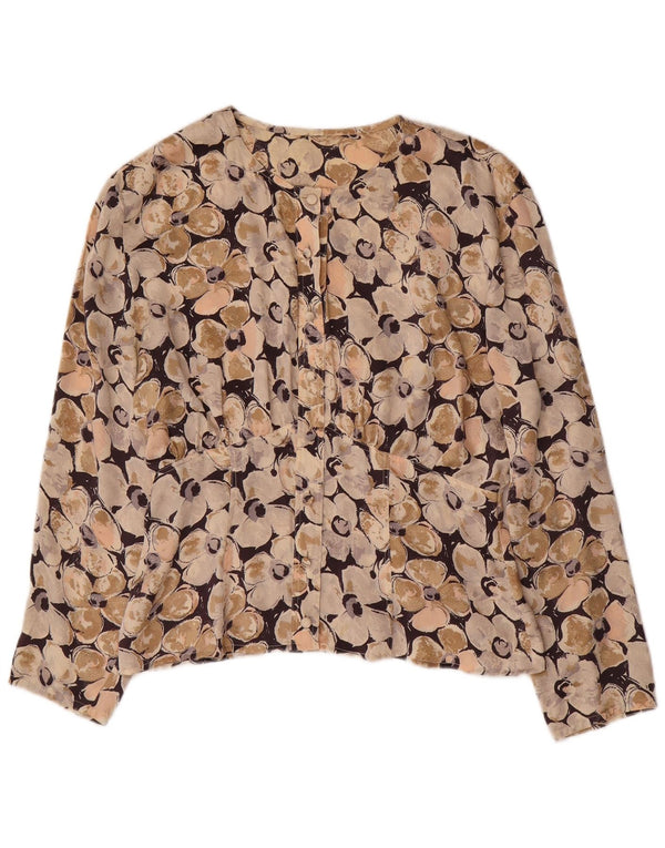 Camicetta camicia vintage da donna UK 16 grande floreale beige