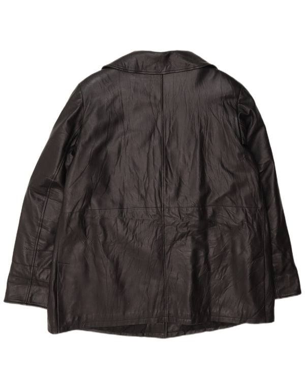 Giacca blazer vintage da donna in pelle a 3 bottoni UK 18 XL nera