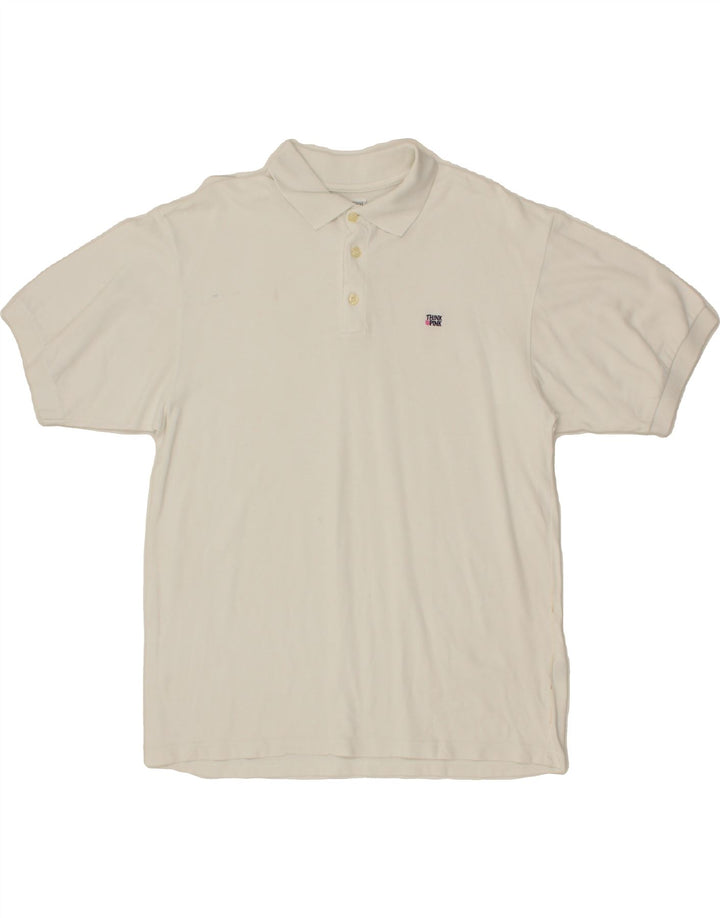 THINK PINK Mens Polo Shirt Large White Cotton Vintage Think Pink and Second-Hand Think Pink from Messina Hembry 