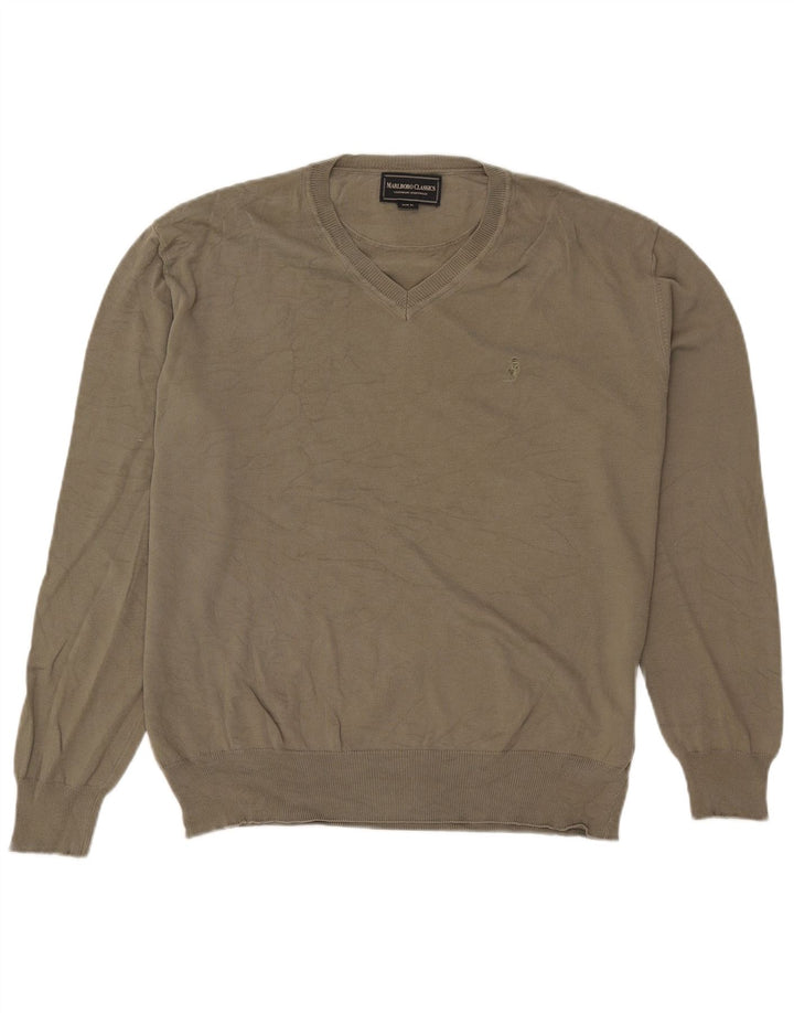 Marlboro Classics Maglione da uomo con scollo a V XL in cotone kaki