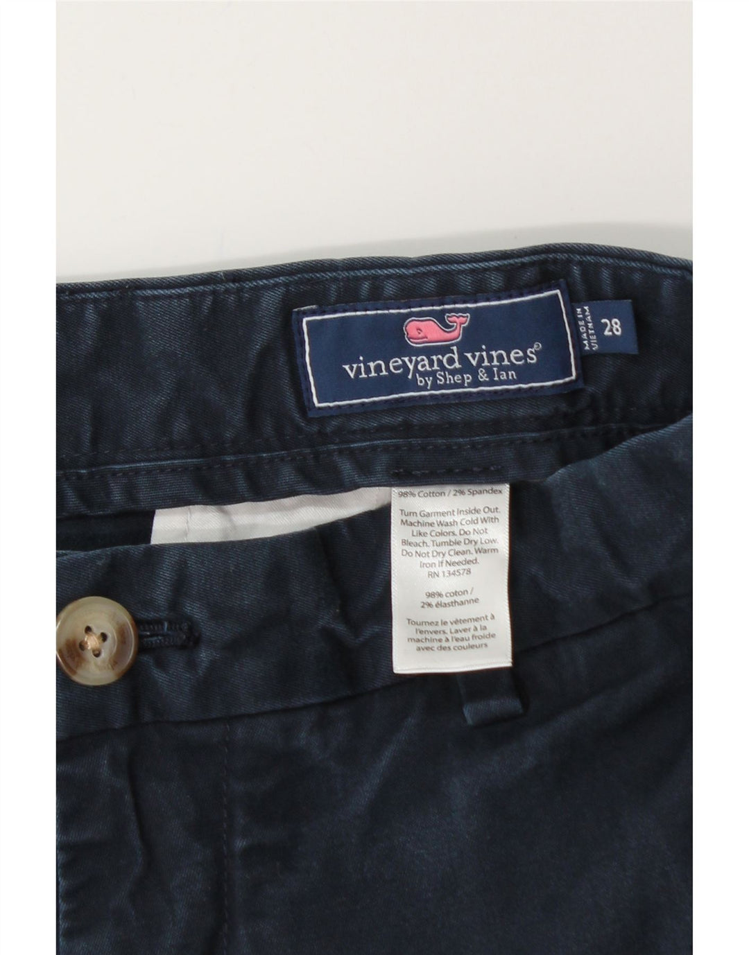 VINEYARD VINES Pantaloncini chino da uomo W28 piccoli in cotone blu navy