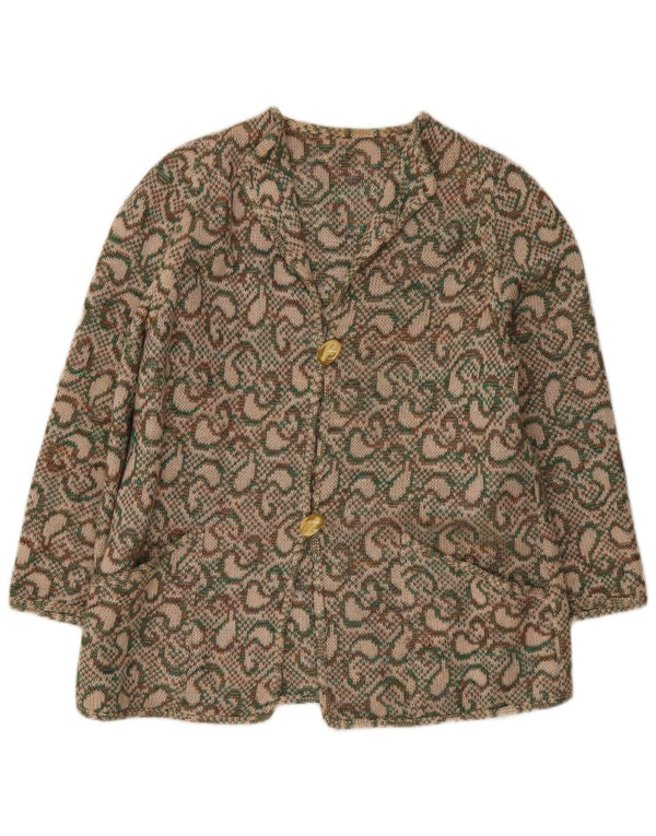 Vintage Womens Cardigan Sweater IT 46 Large Khaki Paisley Wool