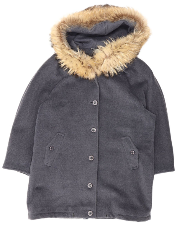 Giacca Parka oversize con cappuccio da donna Max Mara UK 12 Lana vergine grigio medio