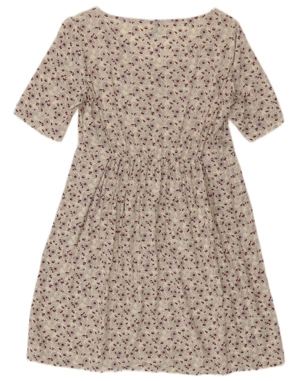 Abito a trapezio da donna BENETTON UK 6 XS in viscosa floreale bianco sporco