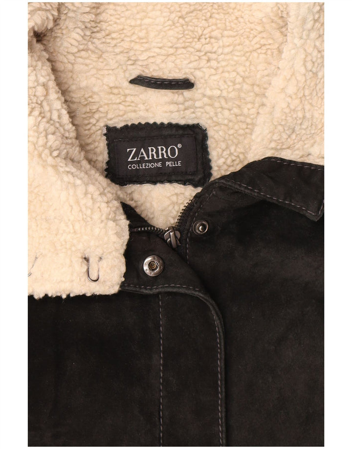 Giacca da donna in pelle scamosciata Sherpa Zarro UK 12 pelle nera media